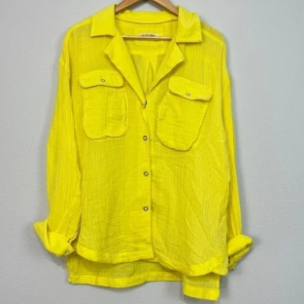 Free People Yellow Button Front Shirt Size XS Women